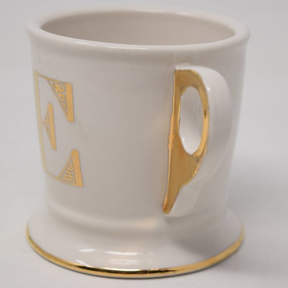 Anthropologie Mug E Initial Gold Trim Shaving Cup Monogram Typeface Boho 14 oz - Picture 6 of 16